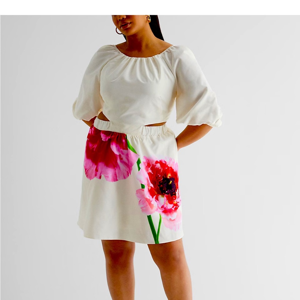 Express Floral Puff Sleeve Cutout Mini Dress XL NWOT